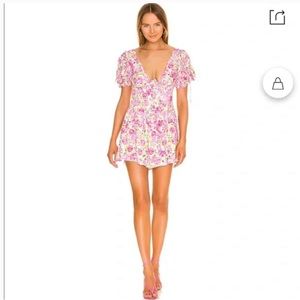 NWT For Love & Lemons Paulina Silk Floral Mini Dress